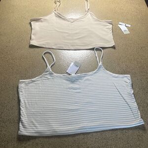 BP. Bundle of 2 Cropped Tank Tops XL - Tan, Tan White Striped